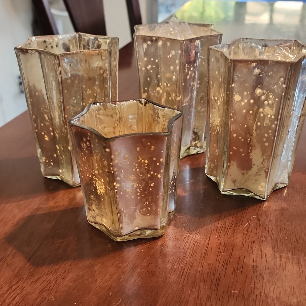 Zodax Mercury Glass Star Votive Candle Holders Set of 4 Gold Holiday Decor
